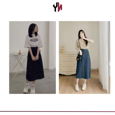 váy jean dài kết hợp với áo gì (1)